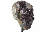Dark Purple Amethyst Crystal Cluster On Metal Stand - Uruguay #99890-2